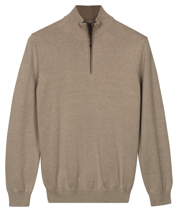 Baileys Half Zip Cotton Knit Trui Taupe