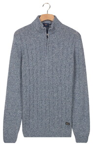 Baileys Half Zip Extra Long Sleeve Front Drop Needle Knit Trui Mid Denim Blue
