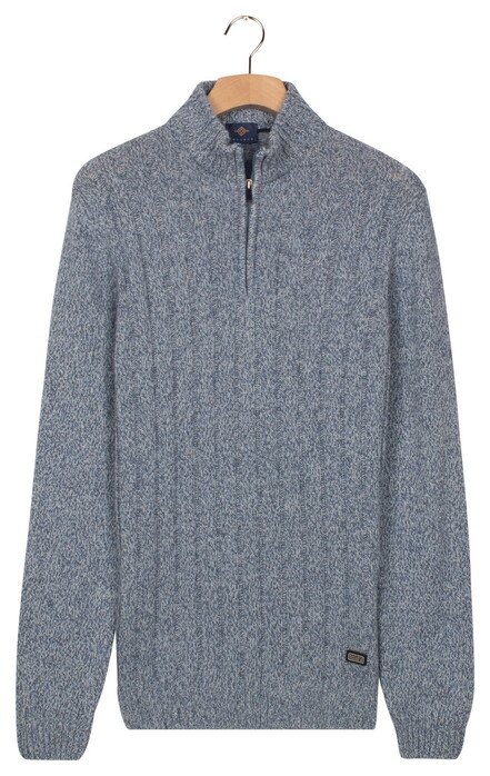 Baileys Half Zip Extra Long Sleeve Front Drop Needle Knit Trui Mid Denim Blue