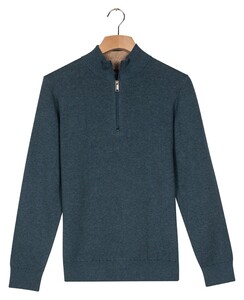 Baileys Half Zip Fine Cotton Cashmere Trui Denim Blue