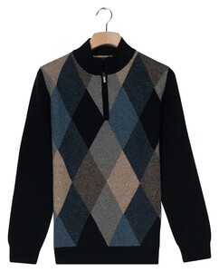 Baileys Half Zip Front Argyle Check Wool Blend Pullover Mid Denim Blue