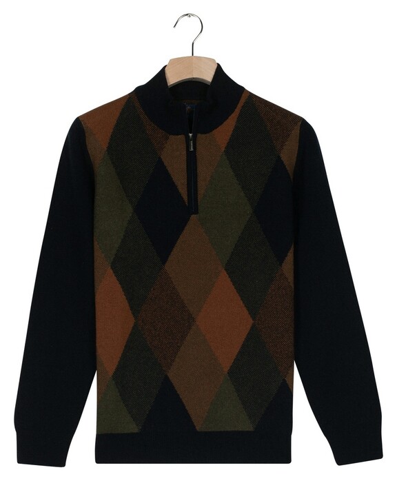Baileys Half Zip Front Argyle Check Wool Blend Trui Donker Groen
