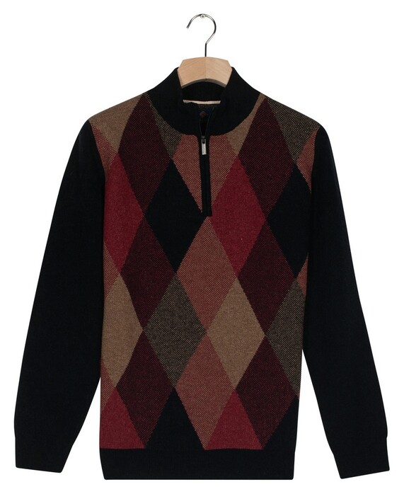 Baileys Half Zip Front Argyle Check Wool Blend Trui Mauve Melange