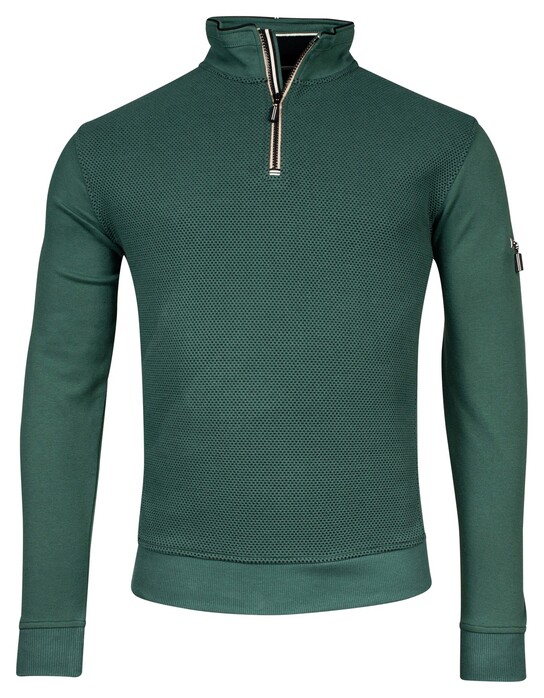 Baileys Half Zip Front Back Jacquard Doubleface Trui Donker Groen