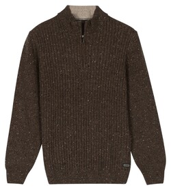 Baileys Half Zip Front Structure Knit Trui Donker Taupe