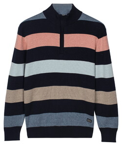 Baileys Half Zip Knit Two-Tone Multi Stripe Pullover Apricot