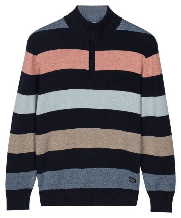 Baileys Half Zip Knit Two-Tone Multi Stripe Trui Abrikoos