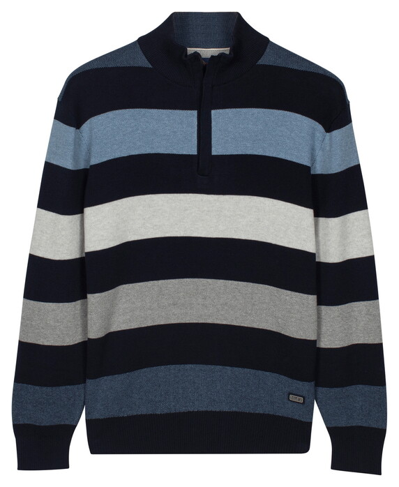 Baileys Half Zip Knit Two-Tone Multi Stripe Trui Riviera Blue