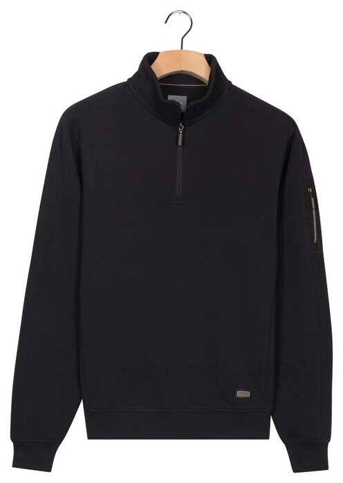 Baileys Half Zip Piqué Interlock Sleeve Zip Pocket Trui Navy