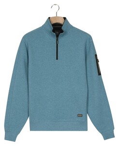 Baileys Half Zip Piqué Interlock Sleeve Zip Pocket Trui Sky Blue