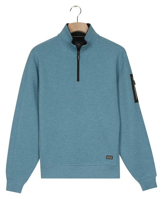 Baileys Half Zip Piqué Interlock Sleeve Zip Pocket Trui Sky Blue