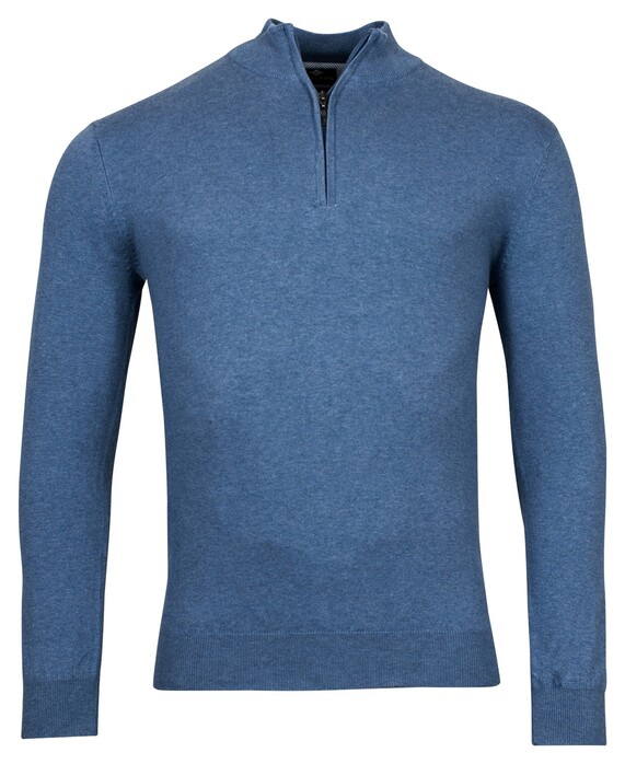 Baileys Half Zip Single Knit Fine Pima Cotton Trui Denim Blue