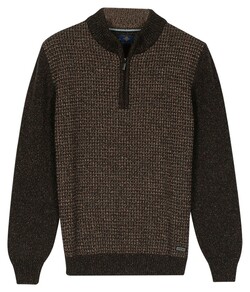 Baileys Half Zip Single Knit Front Two Color Structure Trui Donker Bruin
