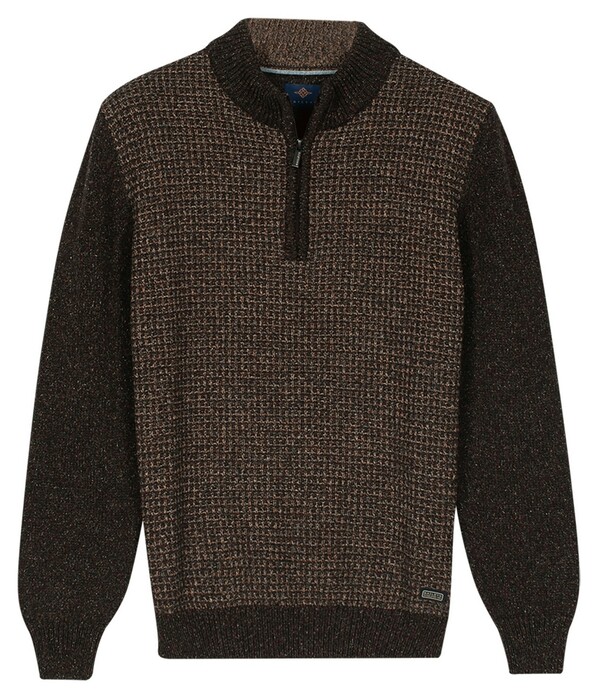 Baileys Half Zip Single Knit Front Two Color Structure Trui Donker Bruin