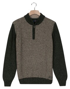 Baileys Half Zip Single Knit Front Two Color Structure Trui Donker Groen