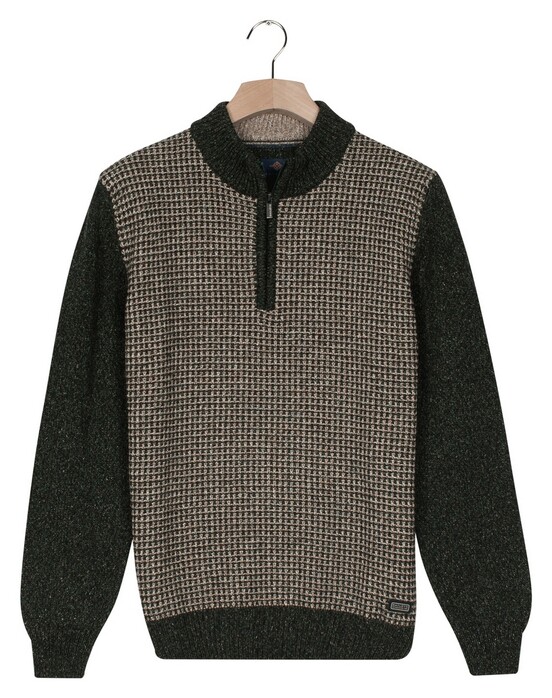 Baileys Half Zip Single Knit Front Two Color Structure Trui Donker Groen