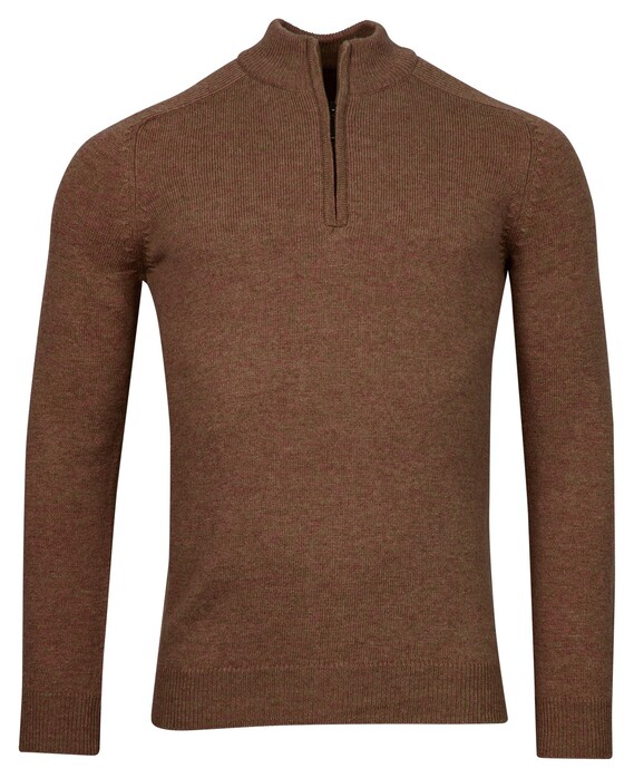Baileys Half Zip Single Knit Lamswol Trui Taupe