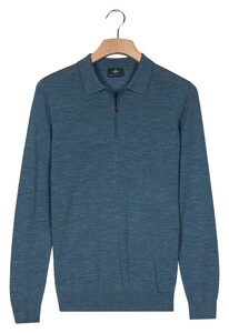 Baileys Half Zip Single Knit Merino Wool Pullover Mid Blue