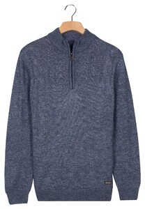 Baileys Half Zip Single Stitch Top Front Cable Design Pullover Mid Denim Blue
