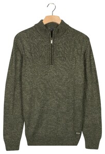 Baileys Half Zip Single Stitch Top Front Cable Design Trui Donker Groen