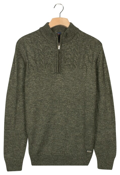 Baileys Half Zip Single Stitch Top Front Cable Design Trui Donker Groen