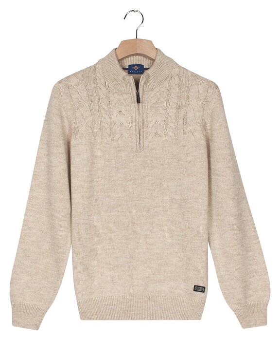 Baileys Half Zip Single Stitch Top Front Cable Design Trui Marshmallow