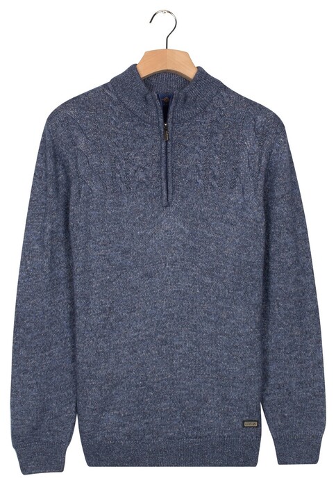 Baileys Half Zip Single Stitch Top Front Cable Design Trui Mid Denim Blue