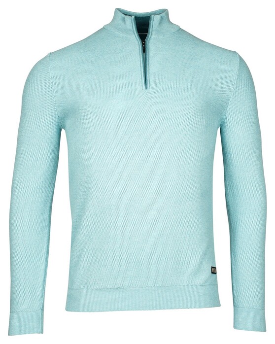 Baileys Half Zip Structure Knit Combed Cotton Trui Aqua