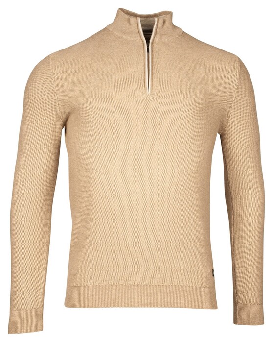 Baileys Half Zip Structure Knit Combed Cotton Trui Beige