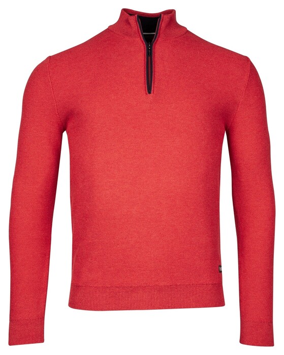 Baileys Half Zip Structure Knit Combed Cotton Trui Coral Melange