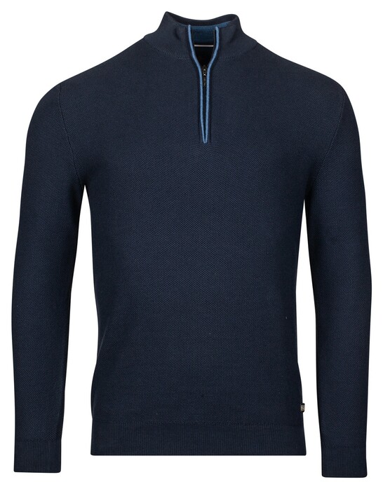 Baileys Half Zip Structure Knit Combed Cotton Trui Dark Blue