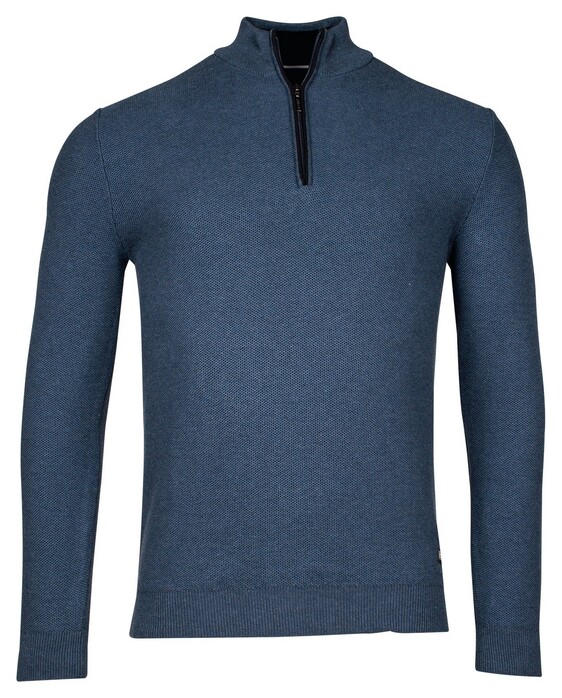 Baileys Half Zip Structure Knit Combed Cotton Trui Deep Denim Blue