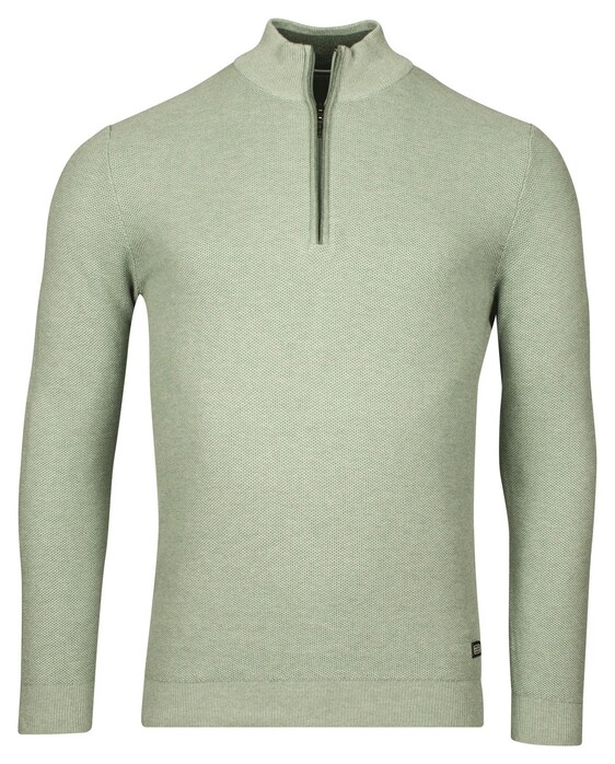 Baileys Half Zip Structure Knit Combed Cotton Trui Misty Green Melange