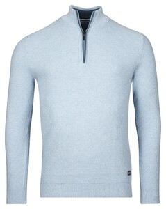 Baileys Half Zip Structure Knit Combed Cotton Trui Pastel Blauw Melange