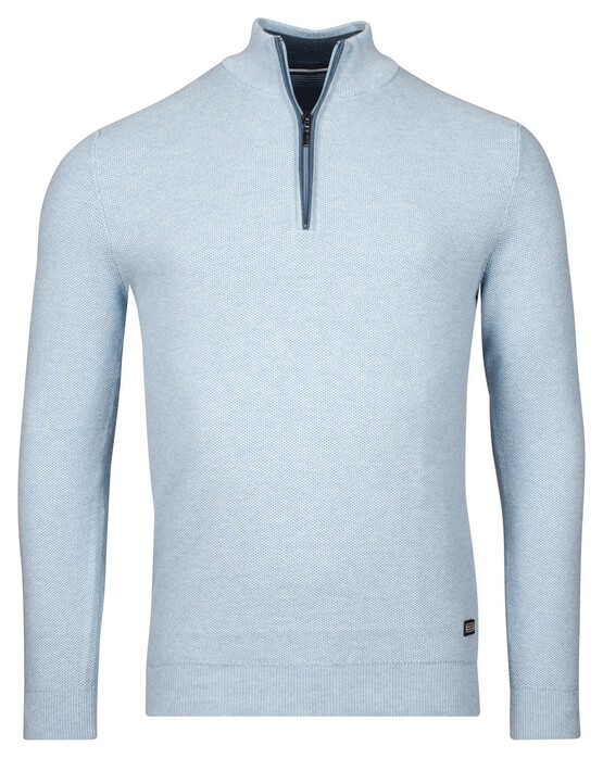 Baileys Half Zip Structure Knit Combed Cotton Trui Pastel Blauw Melange