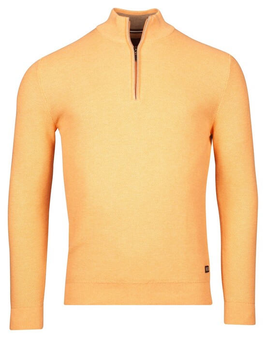 Baileys Half Zip Structure Knit Combed Cotton Trui Zalm