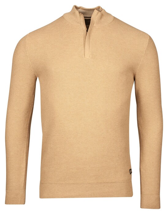 Baileys Half Zip Structure Knit Zip Collar Trui Beige