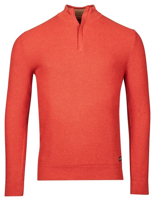 Baileys Half Zip Structure Knit Zip Collar Trui Coral Melange