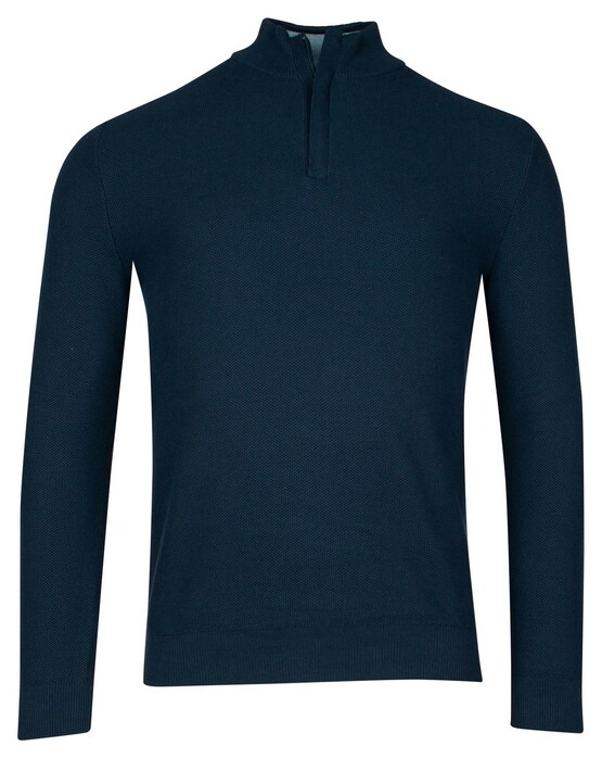 Baileys Half Zip Structure Knit Zip Collar Trui Dark Blue