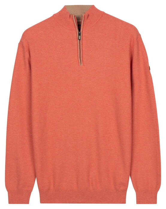 Baileys Half Zip Subtle Faux-Uni Structure Knit Trui Abrikoos