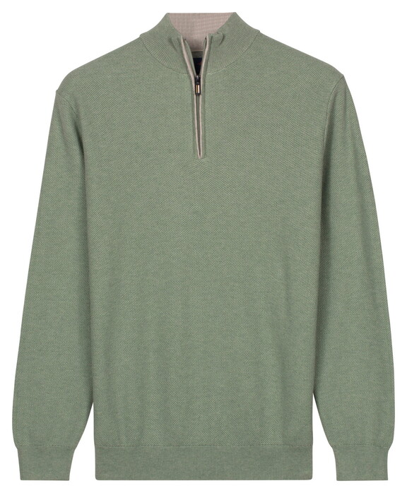 Baileys Half Zip Subtle Faux-Uni Structure Knit Trui Misty Green