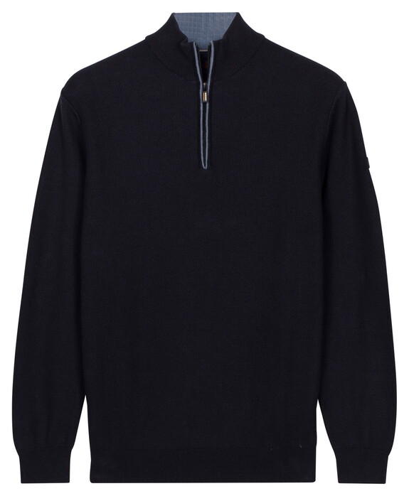 Baileys Half Zip Subtle Faux-Uni Structure Knit Trui Navy