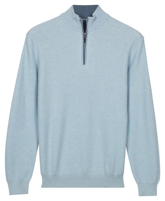 Baileys Half Zip Subtle Faux-Uni Structure Knit Trui Soft Blue