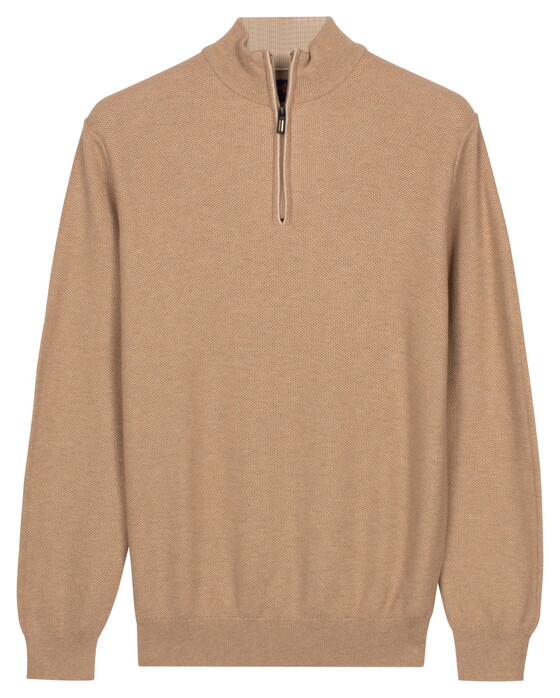 Baileys Half Zip Subtle Faux-Uni Structure Knit Trui Zand