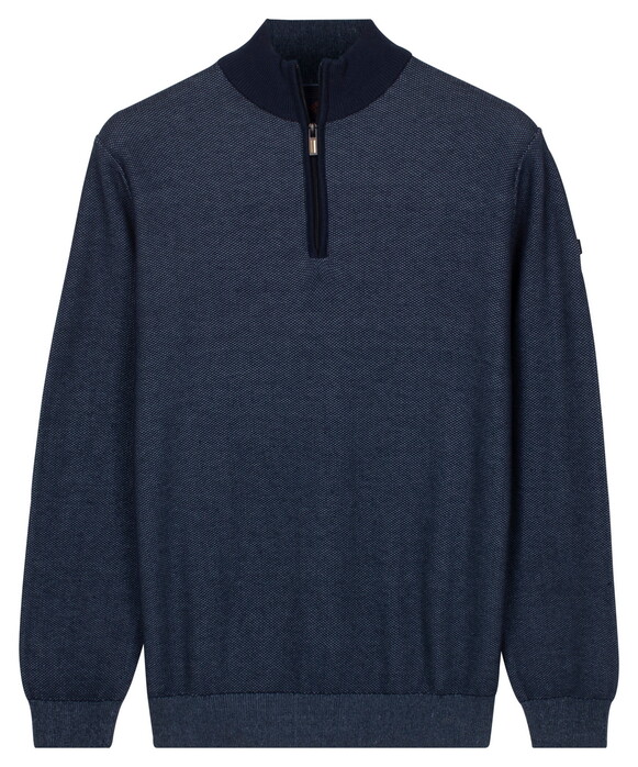 Baileys Half Zip Two-Tone Jacquard Allover Plated Trui Dark Blue