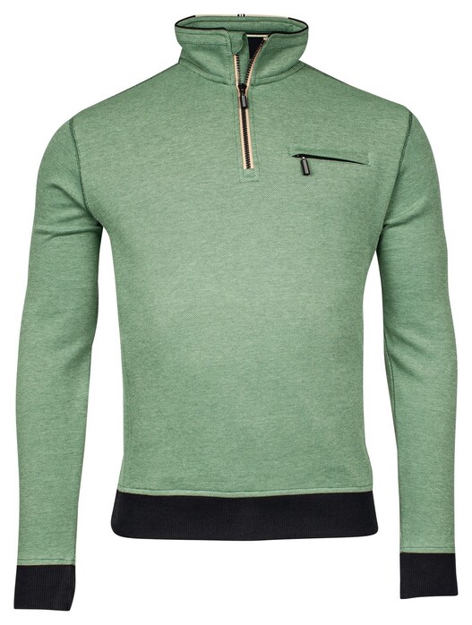 Baileys Half Zip Two-Tone Oxford Doubleface Jacquard Interlock Trui Donker Groen