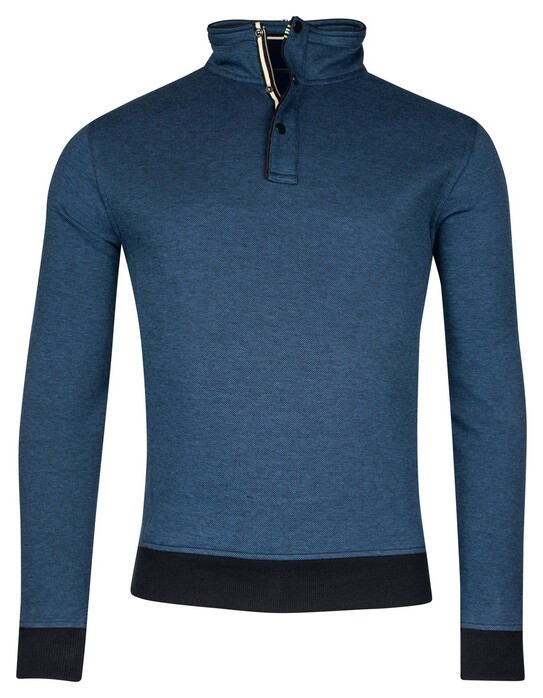 Baileys Half Zip Two-Tone Oxford Doubleface Jacquard Interlock Trui Navy