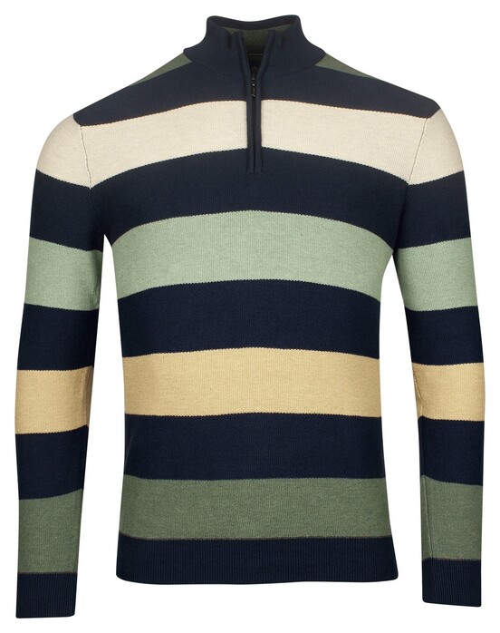 Baileys Half Zip Two-Tone Yarn Dyed Stripes Trui Misty Green Melange