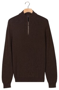 Baileys Half Zip Uni Color Plated Rib Knit Trui Dark Brown
