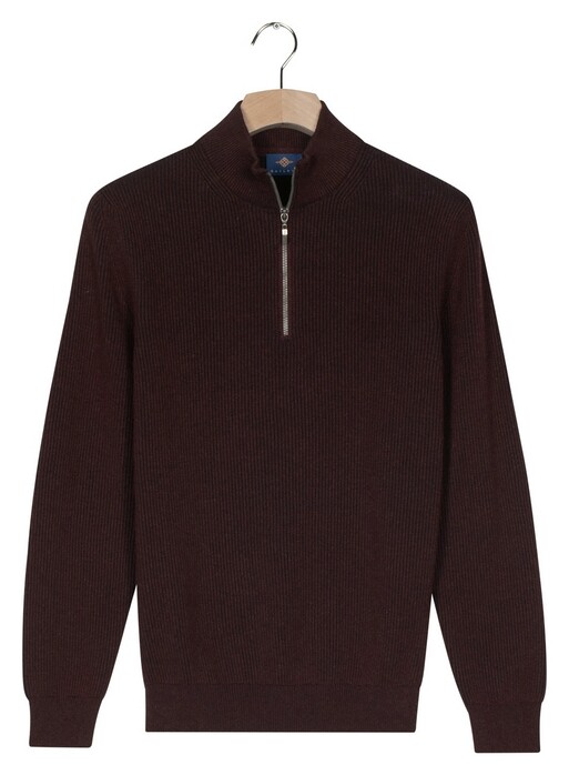 Baileys Half Zip Uni Color Plated Rib Knit Trui Dark Mauve
